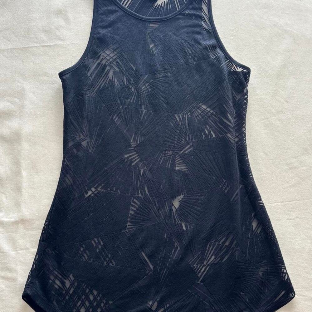 Mossimo Black Sheer Burnout Mesh Tank Top with palm leaf print- Size XS